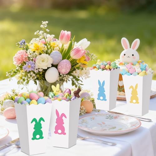 24 Pcs Easter Bunny Paper Popcorn Boxes - Treat & Party Favor Boxes