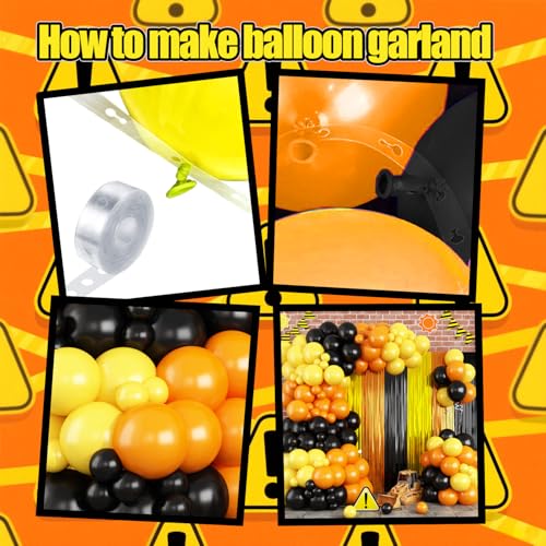 Construction Balloon Garland Arch Kit Party Decorations - Yellow, Orange, Black