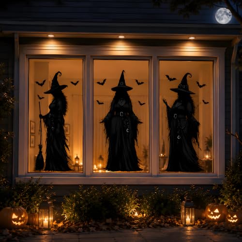 Black Witch Window Clings for Halloween Party Decor - Spooky Silhouettes