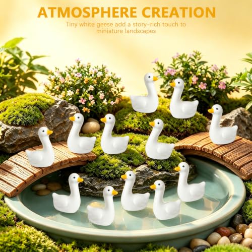 Mini Resin Goose Figurines Set - White Tiny Desktop Decor for Gardens, Office, Gifts