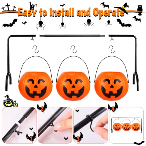 Halloween Pumpkin Candy Buckets Trick or Treat Pails Set with Rack