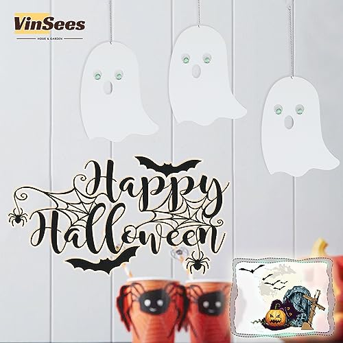 Halloween Metal Ghost Hanging Decorations Set of 3 with Glowing Eyes for Yard Porch Outdoor Indoor - Ghosts Variation