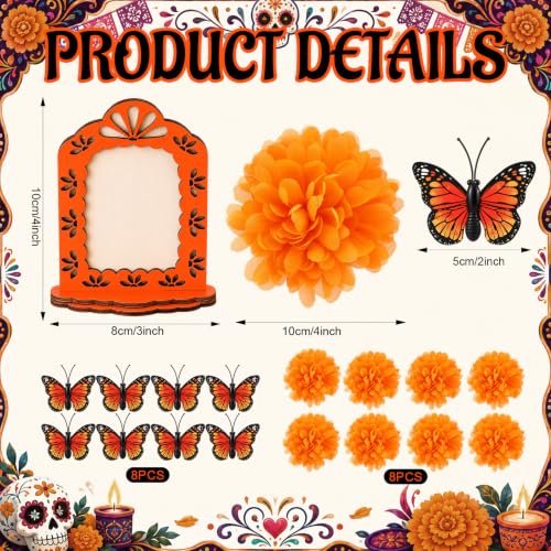 Day of the Dead Ofrenda Decorations Kit - 23 Pcs Memorial Altar Set with Sugar Skulls & Marigolds