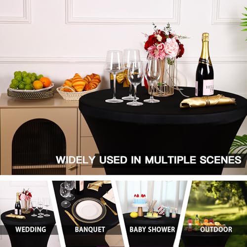 Fixwal 4 Pack Black Round Fitted Cocktail Tablecloths - 32x43 Inches