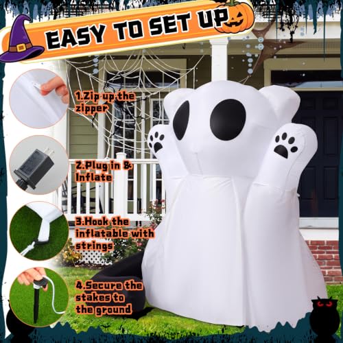 6 ft Ghost Cat Halloween Inflatable Decoration with LED Lights - Yard & Porch Decor