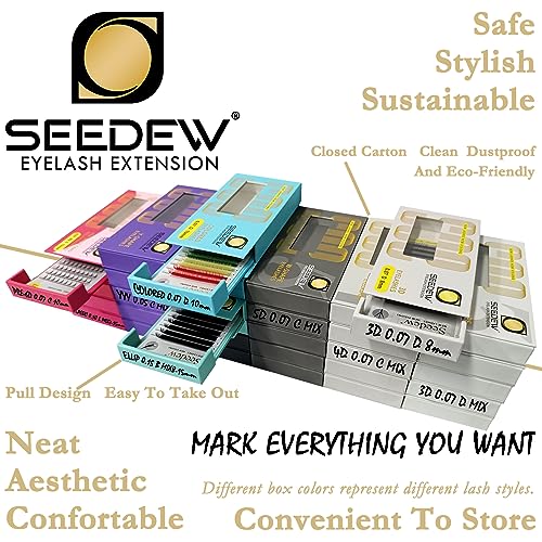 SEEDEW Eyelash Extensions Set, 3 Pieces Individual Hybrid Volume Premade Lashes, (Classic + YY Lashes + W-3D Lashes) 0.07 D Mix Black, for Practice, Cost-Effective, Beginner Lash Artists Friendly
