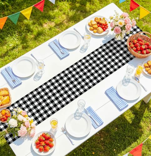 Black Gingham Disposable Table Runner Set of 6 - 14 x 108 Inch Party Decor
