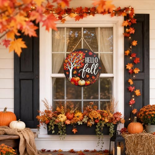 Fall Outdoor Welcome Sign for Front Door Halloween Decor - Rustic Wood