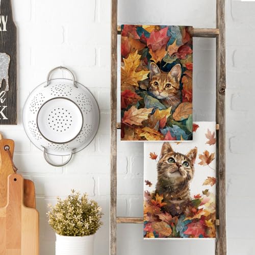 Set of 2 Maple Leaves Fall Kitchen Towels - 18x26 Inch Absorbent Dish Towels