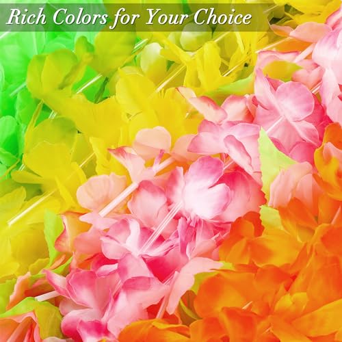 360 Pieces Hawaiian Leis Necklace - Colorful Tropical Flower Garland for Parties & Luau