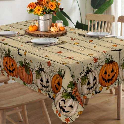 Halloween Waterproof Pumpkin Face Tablecloth - 84x60 Inches, Fall & Halloween Decor