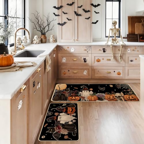 Spooky Ghost Halloween Kitchen Rugs Set of 2 - 17x29 & 17x47 Inches