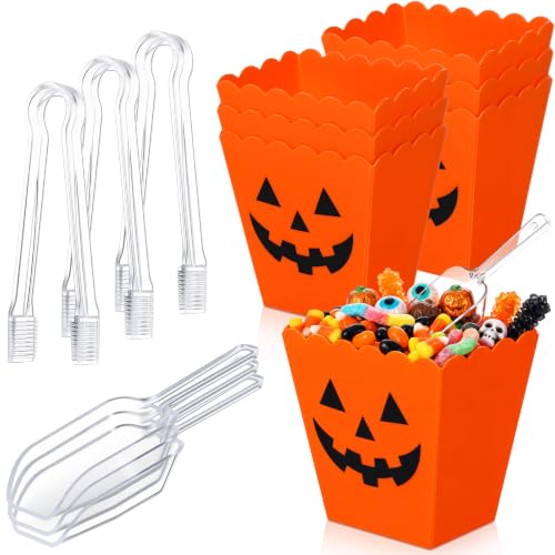Halloween Candy Bar Containers with Tongs & Scoops - Spooky Pumpkin Variation