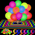 UV Neon Balloons & Gaffer Tape Set for Glow Party Decorations - 110 Pieces