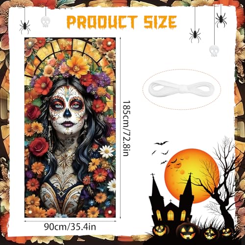 Day of The Dead Door Cover Banner for Fiesta & Halloween Decorations 72x35"