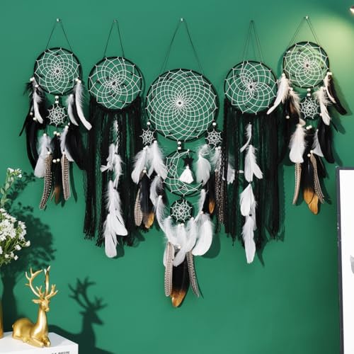 Black 5 Pack Dream Catchers Boho Wall Decor Moon Sun Set - Handcrafted