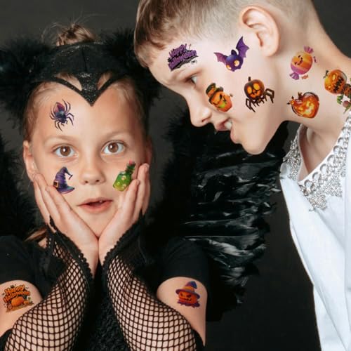 Kids Glitter Halloween Tattoos Set - 74 Washable Temporary Party Stickers