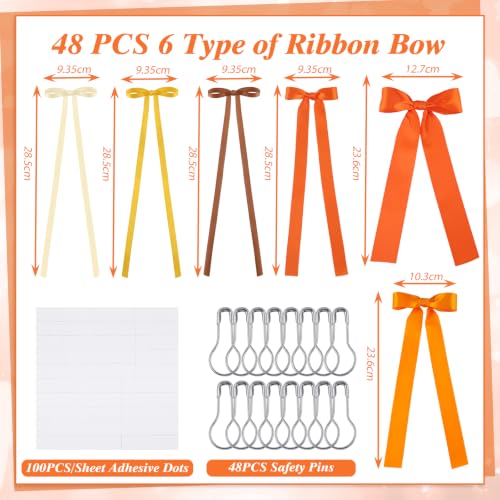 Fall Bows Wall Decor - 48 Orange Bows for Fall Tree Topper & Party Decorations - Variation: Orange
