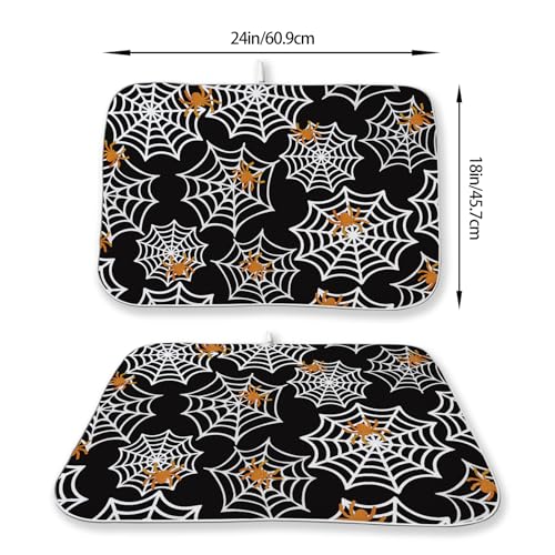 Halloween Dish Drying Mat 18x24 Inch Black Orange Spider Web Pattern - Fall Kitchen Decor