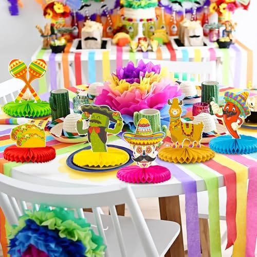 Mexican Fiesta Honeycomb Table Centerpieces Set - 12 Assorted Decor Pieces