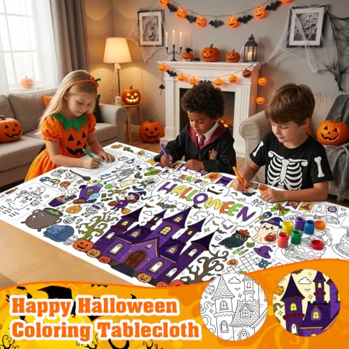 Black Halloween Coloring Tablecloth - 72 x 30 Inch Kids Party Craft Activity