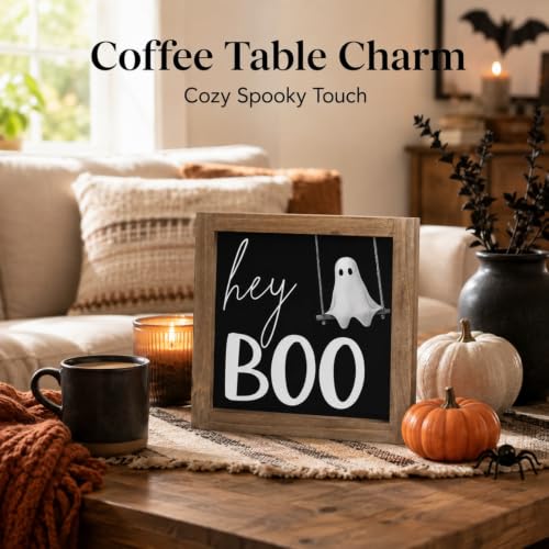 Halloween Ghost Sign - Hey Boo Wall Decor Tiered Tray Black-8