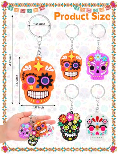 Day of The Dead Sugar Skull Keychain - Dia De Los Muertos Ornament - Variation 32