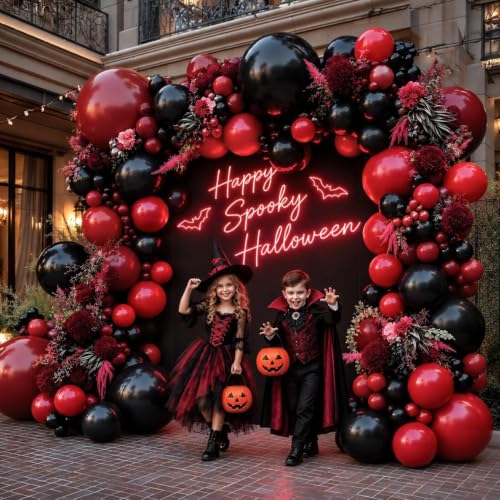 Red Black Balloon Garland Kit - Double Stuffed Burgundy & Black Balloons for Birthday Wedding Party Decor - Variation: Red Black