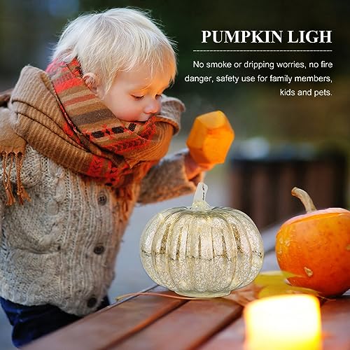 Glass Pumpkin LED Light - Battery Powered Halloween Fall Decoration