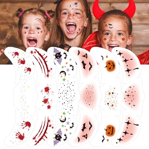 Halloween Glitter Freckles Face Tattoos 6PcsC - Waterproof Sparkle Makeup Patches