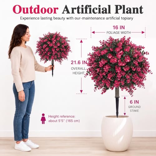 Artificial Topiary Trees Outdoor Faux Bushes Set of 2 - 22in Red Variation