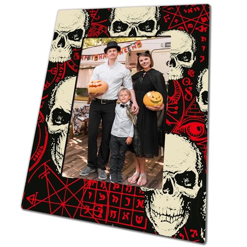 Halloween Skull Picture Frame for 4x6 Photos - Retro Wooden Halloween Decor - Variation: Skull