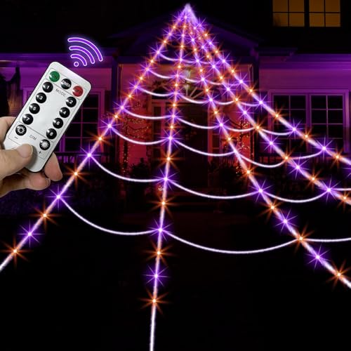 Halloween Spider Web Lights with 250 LEDs, 8 Modes Waterproof Outdoor Decoration