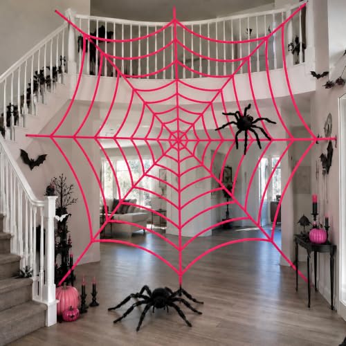 Pink Spider Web Decoration Set - 11.8ft Halloween Wall Decor, 2 Pieces - Pink Variation