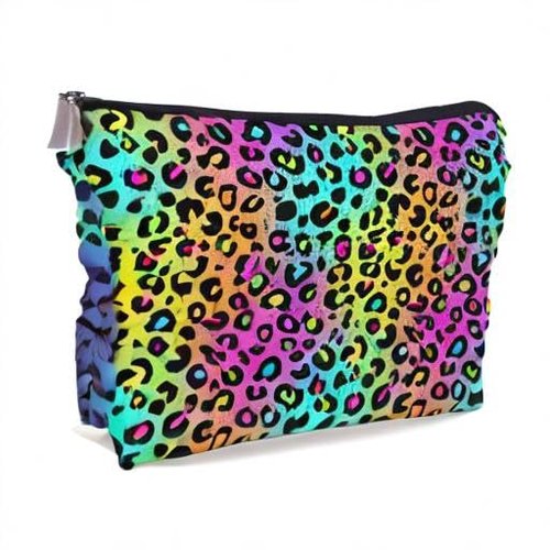 Lacosu Colorful Neon Leopard Print Rainbow Makeup Bag Cosmetic Bag Zipper Pouch Toiletry Bags,Leopard Print Gifts for Women Teen Girls