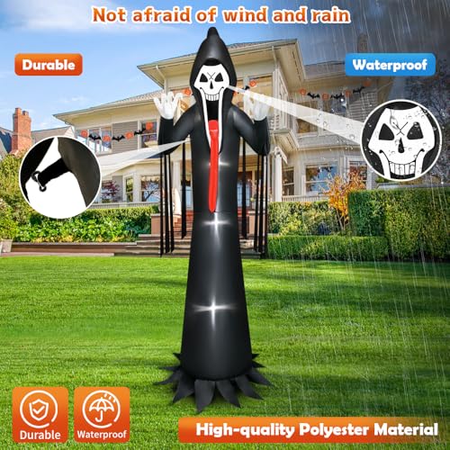 10 Ft Grim Reaper Inflatable Halloween Decoration with LED Lights Outdoor Lawn Decor - Scary Holiday Blow Up