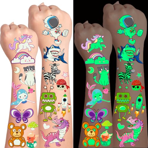 Luminous 400 Pcs Glow in the Dark Temporary Tattoos for Kids Party Favors