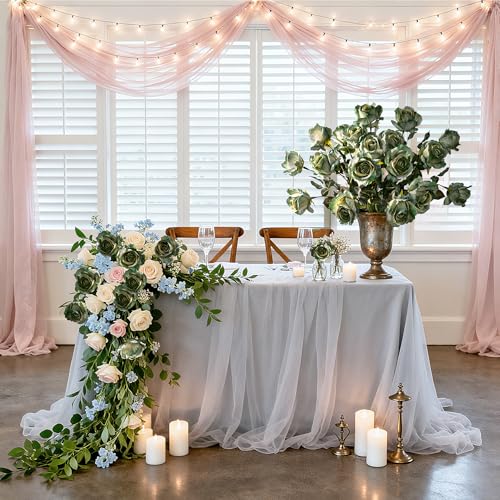 Artificial Roses Fake Flowers 20PCS Long Stem Silk Roses for Vase Green - Autumn Decor
