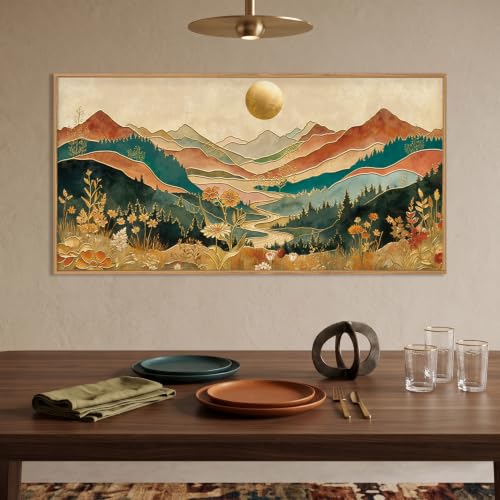 Boho Mountain Colorful Wall Art Set - 20x40 Inches, Framed Canvas, Variations Included