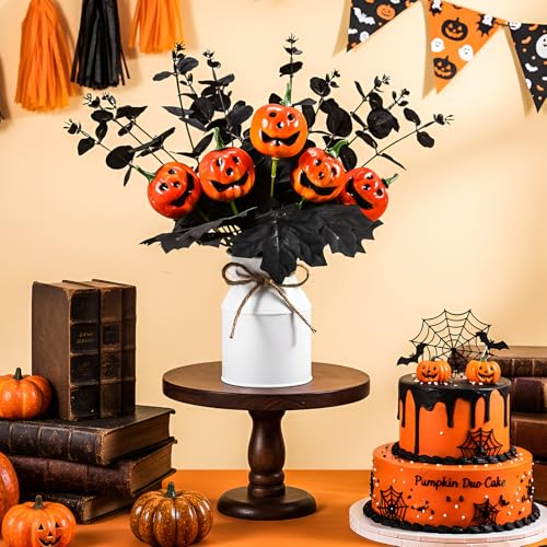 Halloween Table Centerpiece Decorations Set with Black Pumpkins & Eucalyptus - 2 Pieces