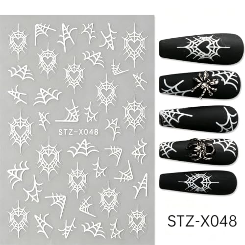Halloween Nail Stickers Black Heart Ghost Spider Web Blood - 4 Sheets