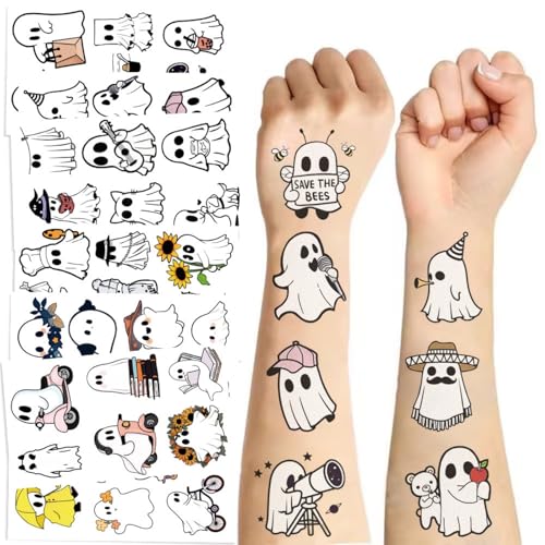 Halloween Ghost Temporary Tattoos for Kids - 10 Sheets Ghost Theme Party Stickers