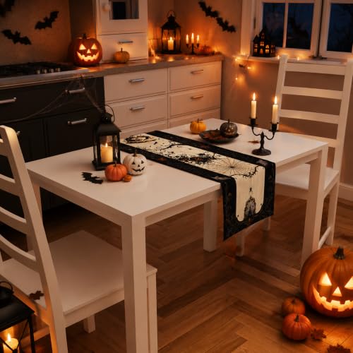 Halloween Gothic Pumpkin Ghost Spider Web Table Runner - OHOME Halloween Decorations