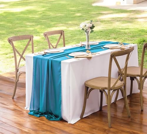 10ft Chiffon Table Runner Set of 10 - Peacock Blue Wedding & Party Decor