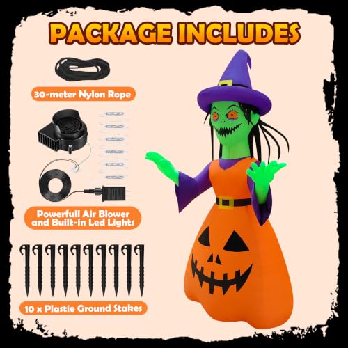12ft Halloween Inflatable Witch Decor with LED Lights for Outdoor Yard Yard Party