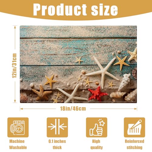Beach Starfish Placemats Set of 6 - Nautical Linen Table Mats for Kitchen & Dining