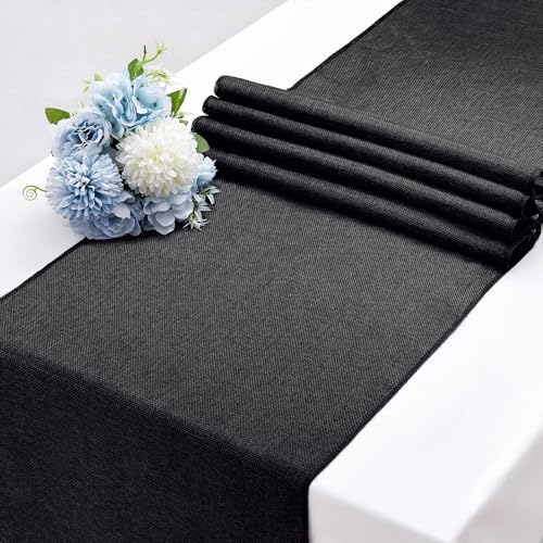 Black Burlap Table Runner 2 Pack 13x84 Inch Rustic Jute Linen - Black / 2 Pieces 13 x 84 Inch