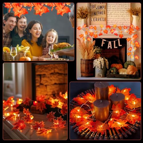 Waterproof Fall Maple Leaf String Lights 20Ft 40 LED Battery Operated Indoor Outdoor Halloween Thanksgiving Decor