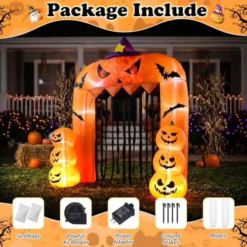 8FT Halloween Inflatable Pumpkin Archway with LED Lights Outdoor Decoration