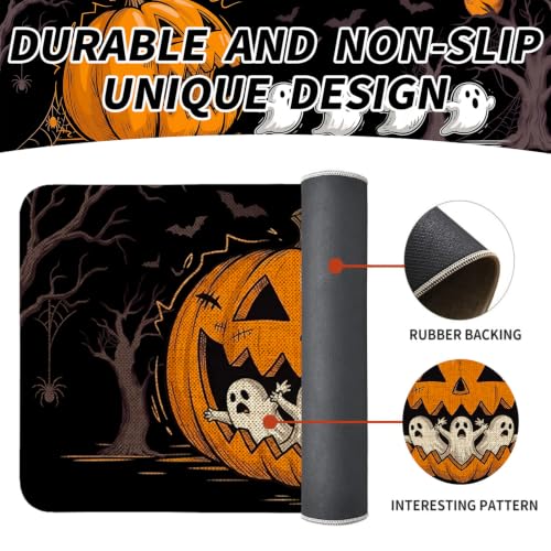 Halloween Kitchen Mat Set of 2 Non-Slip Washable Halloween Rugs - Pumpkin Ghost Variation